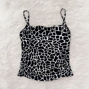 Miraclesuit Black White Giraffe Straight Neck Ruched Side Tankini Swimsuit Top